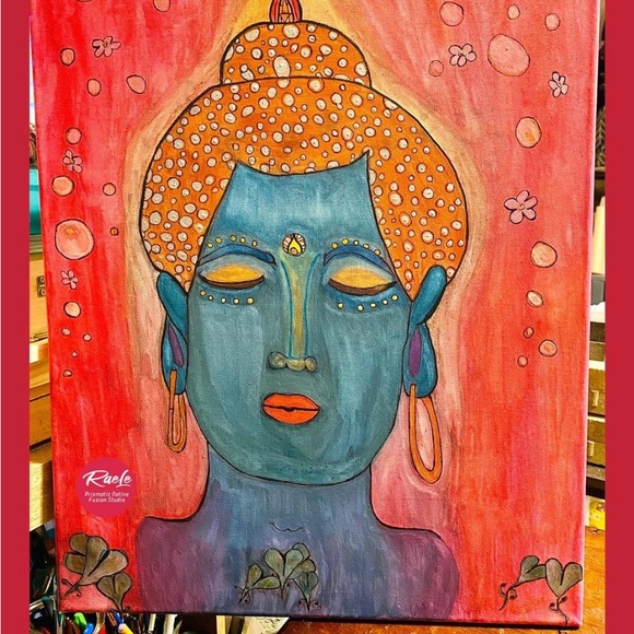 MASTER BUDDHA PEACE WITHIN MIXED MEDIA 16 x 20 UNDER FRAMED CANVAS SIGNED - Picture 1 of 1